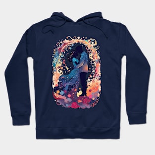 Vintage-Inspired Silhouette of a Couple in an Embrace - Valentine's Day Hoodie